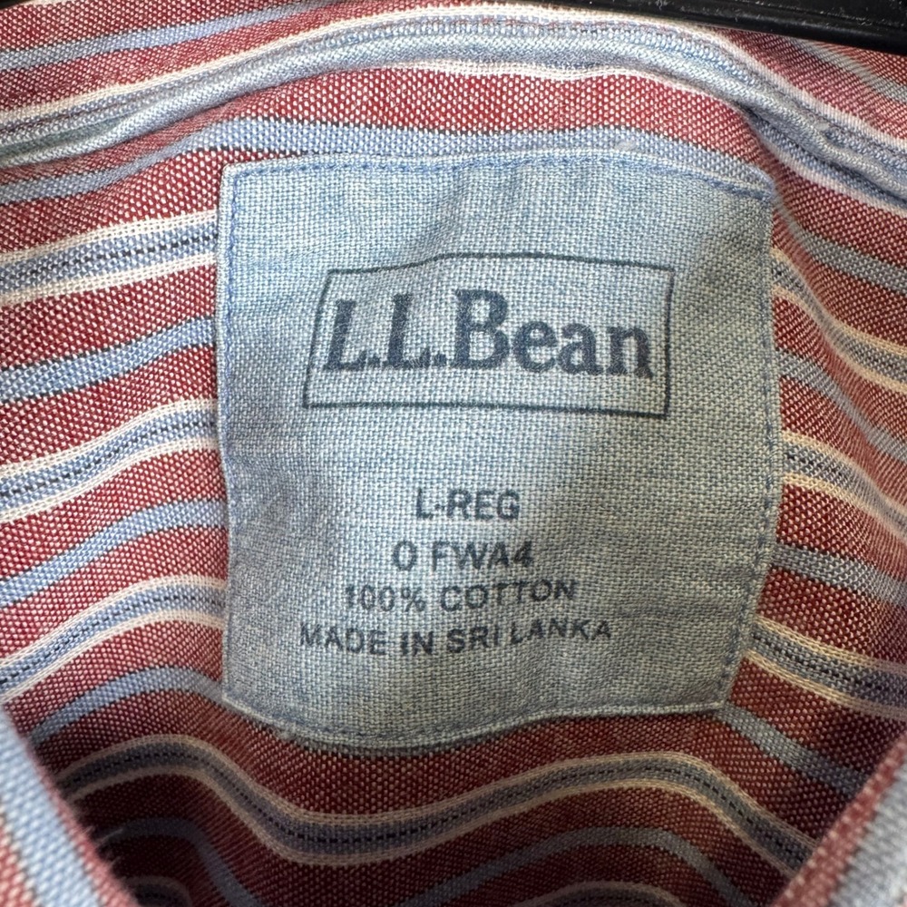 LL Bean Button Down Shirt Mens Large L Red Blue Striped Long Sleeve Cotton - Picture 2 of 11